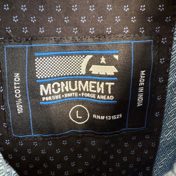 MONUMENT Men's Allover Geometric Short Sleeve Button Up Cotton Shirt Blue Large - Picture 3 of 9